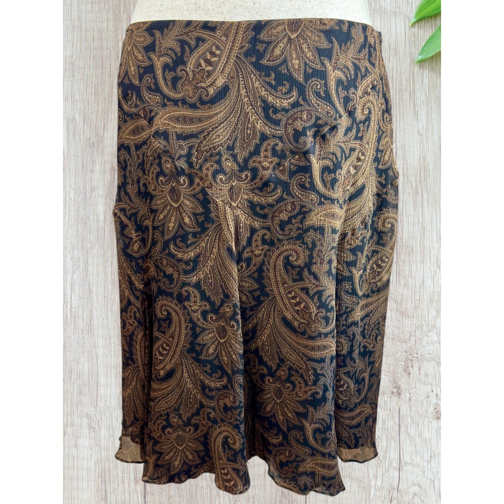VTG Lauren Ralph Lauren 100% Silk Paisley A‑Line Skirt 14 Black Brown Whimsigoth - Picture 4 of 9